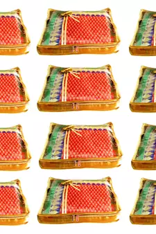Atorakushon 12Piece Satin  Saree Blouse Cover Wardrobe Cloth Bag Garments Cover Travel Organizer Wedding Gift Gold