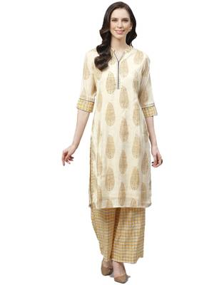 Mustard printed polyester ethnic-kurtis 1