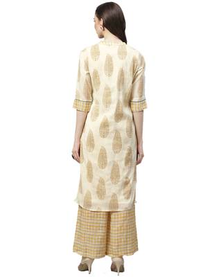 Mustard printed polyester ethnic-kurtis 2