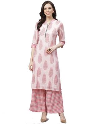 Pink printed polyester ethnic-kurtis 1