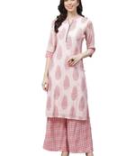 Pink printed polyester ethnic-kurtis
