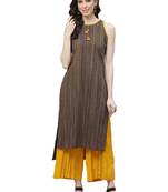 Dark-brown printed cotton ethnic-kurtis