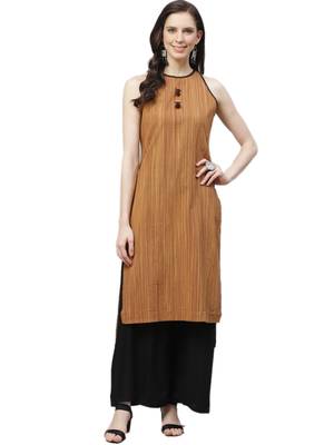 Light-brown printed cotton ethnic-kurtis 1