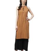 Light-brown printed cotton ethnic-kurtis