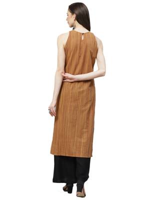 Light-brown printed cotton ethnic-kurtis 2