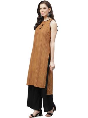 Light-brown printed cotton ethnic-kurtis 3