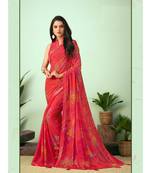 Pink printed Georgette saree with blouse