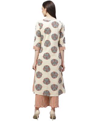 Off-white printed cotton ethnic-kurtis 2
