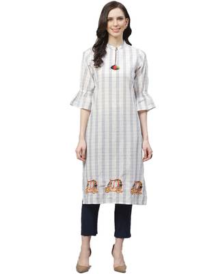 White printed cotton ethnic-kurtis 1