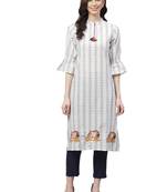 White printed cotton ethnic-kurtis