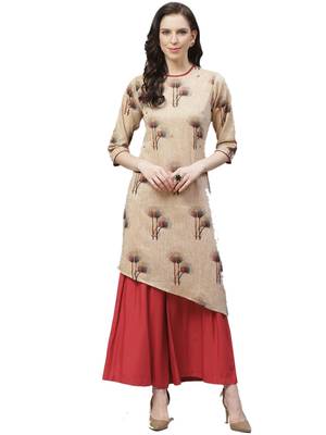 Beige printed cotton ethnic-kurtis 1