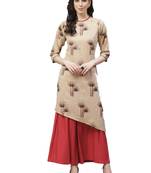 Beige printed cotton ethnic-kurtis