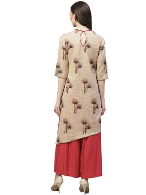 Beige printed cotton ethnic-kurtis 2