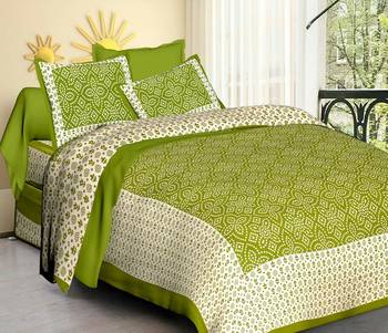 Dreamy Zone Green Cotton Jaipuri Double Bedsheet with Pillow Cover 1