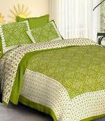 Dreamy Zone Green Cotton Jaipuri Double Bedsheet with Pillow Cover