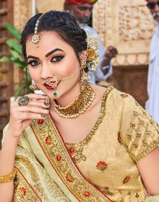 Golden embroidered silk blend saree with blouse 2