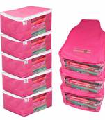 atorakushon   Fabric 5 Saree Cover and 3 Blouse Clothes Storage Bag Wardrobe Garments Organiser (Pink)