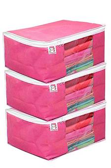 atorakushon Fabric 9 Piece Saree Cover Clothes Storage Bags Garments Wardrobe Organiser (Pink)