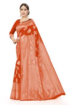 Orange Woven  Art Silk Saree With Blouse