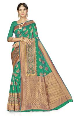 Green Woven  Art Silk Saree With Blouse 1