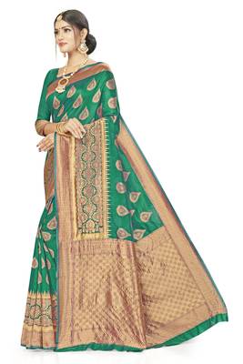 Green Woven  Art Silk Saree With Blouse 2