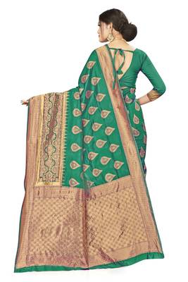 Green Woven  Art Silk Saree With Blouse 3