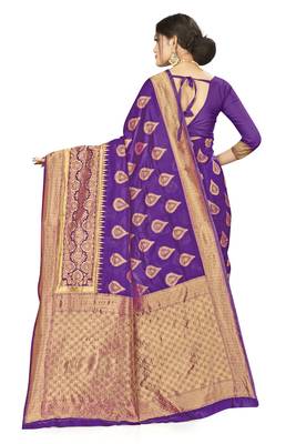 Purple Woven  Art Silk Saree With Blouse 3