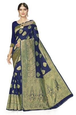 Blue Woven Art Silk Saree With Blouse 1