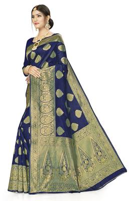 Blue Woven Art Silk Saree With Blouse 2
