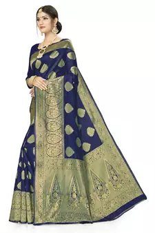Blue Woven Art Silk Saree With Blouse