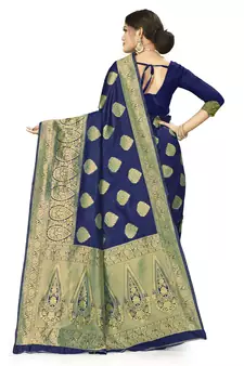 Blue Woven Art Silk Saree With Blouse