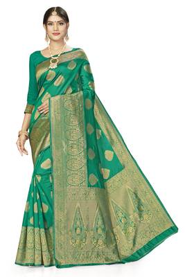Green woven art  silk saree with blouse 1