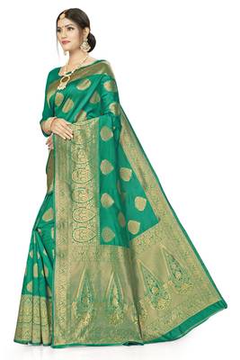 Green woven art  silk saree with blouse 2
