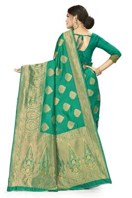 Green woven art  silk saree with blouse 3