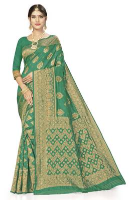 Green woven art  silk saree with blouse 1