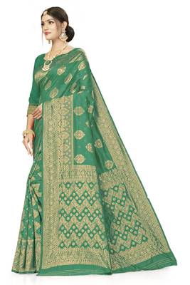 Green woven art  silk saree with blouse 2