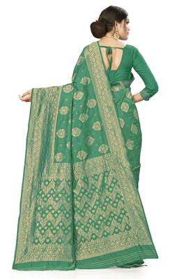 Green woven art  silk saree with blouse 3