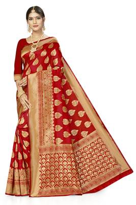 Red woven art  silk saree with blouse 1