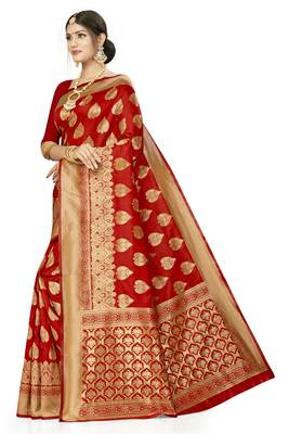 Red woven art  silk saree with blouse 2