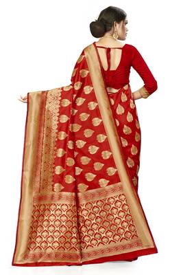 Red woven art  silk saree with blouse 3