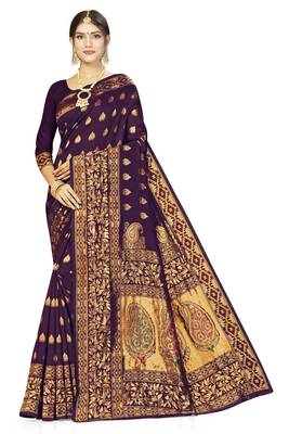 Purple woven art  silk saree with blouse 1