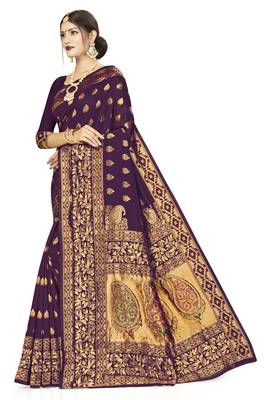 Purple woven art  silk saree with blouse 2
