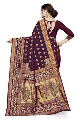 Purple woven art  silk saree with blouse 3