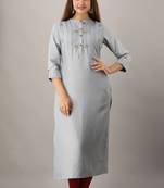 Women's  Grey Rayon Embroidered Straight Kurta