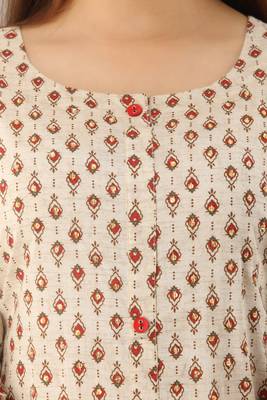 Women's  Beige Cotton Geometric Straight Kurta 2