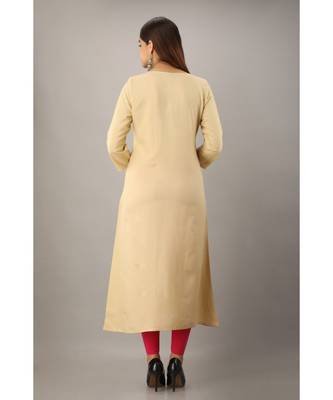 Women's  Beige Rayon Printed & Embroidery A-Line Kurta 3