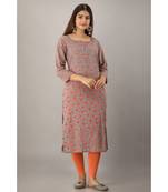 Women's  Grey Cotton Floral Straight Kurta