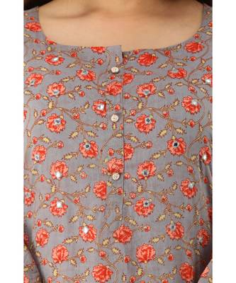 Women's  Grey Cotton Floral Straight Kurta 2