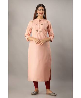 Women's  Peach Rayon Embroidered Straight Kurta 1