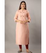 Women's  Peach Rayon Embroidered Straight Kurta